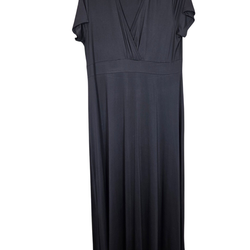 S.O.S Maxi Dress Womens XXL Black V-Neck Short Sleeve Empire Waist Casual